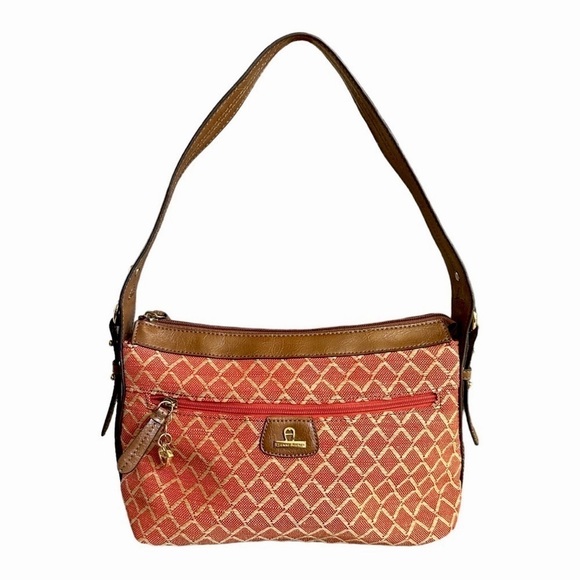 Etienne Aigner Orange Linen Faux Leather Colorful Diamond Shoulder Bag - Picture 1 of 9